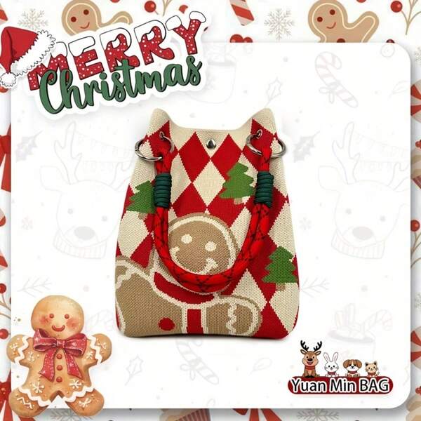 Gingerbread Man Knitted Handbag, Unique Design Makes You Stand Out In The Festival, The First Choice For Christmas Gifts