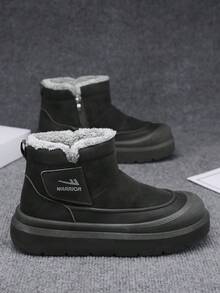 1 Pair WARRIOR Men's Thick Sole Snow Sports Shoes, Lace-Up Soft Bottom Casual Shoes, Low-Top Outdoor Flat Shoes, Snow Boots, Round Toe, Suitable For Students Taking Graduation Photos, Flat Leather Surface Sports Skateboard Shoes