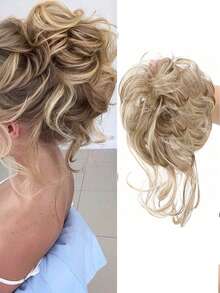 Synthetic Messy Curly Claw Hair Bun Chignon Hair Extensions Scrunchy Fake False Brown Black Hair With Tail For Women Hairpieces - Multicolor - View 11