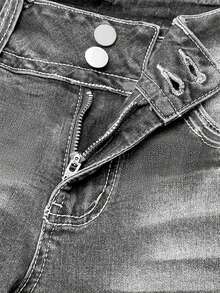 Quần jeans nữ ống loe dáng ôm, có túi trước, thích hợp cho kỳ nghỉ xuân. - Xám - Xem 4