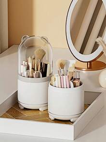 Soporte giratorio de 360 grados para brochas de maquillaje, organizador de maquillaje para tocador, estante de almacenamiento de lápices labiales para escritorio. Soporte giratorio para brochas de maquillaje, taza transparente a prueba de polvo para bolígrafos, organizador de brochas de sombra de ojos, estante de almacenamiento de lápices labiales, bolsa de maquillaje, esencial de viaje - Multicolor - Ver 4