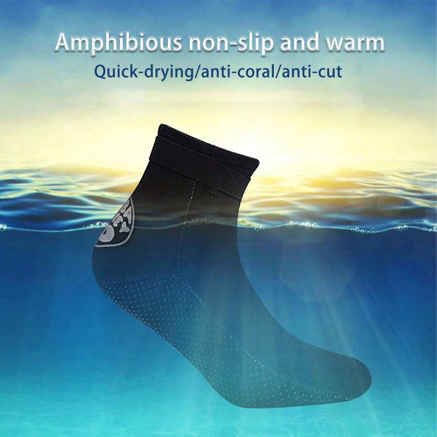 scubadonkey A Pair Of Thick Diving Socks Suitable For Both Men And Women; Mid Length Autumn And Winter Swimming Socks; Water Surfing And Snorkeling Socks; Seaside Soft Bottom Beach Socks - Black - View 1