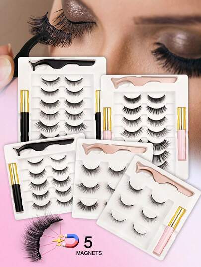 3-7 Pairs Magnetic Eyelashes Kit, 5 Magnets Eyelashes With Tweezers Set 3D Faux Mink Eyelashes Natural Artificial False Lashes Extension Kit, Easy To Apply-No Glue Needed(3, 5, 7 Pairs) Lash Clusters Kit, Lashes, Eyelashes, Fake Lashes