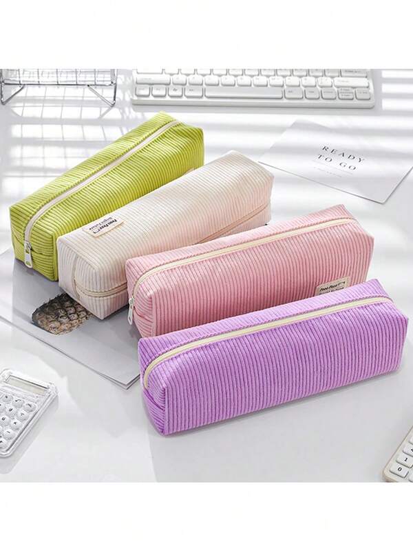 Borsa cosmetica da donna, borsa da toilette, porta penne in velluto a coste di colore unito, borsa portaoggetti minimalista per ufficio, astuccio per matite chic, custodia per penne di alta capacità