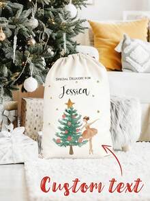 Sac de Crăciun personalizat cu nume personalizat, cu zână cu prune de zahăr, balerină, spărgător de nuci, ciorap de Crăciun vesel, decorațiune de Crăciun, cadou de familie, prieten, geantă de jucării, Crăciun, multifuncțional, durabil, ornamental, reutilizabil, rafinat, elegant - Multicolor - Vizualizare 5
