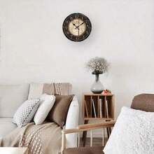 1 Piece Retro Silent Wall Clock - 10x10inch Large Dial, Black Arabic Numerals, Battery Operated (AA Batteries Not Included) - Country Style Decoration, Suitable Living Room, Kitchen, Office - Home, Easter, Mother's Day, Father's Day - Durable Artificial Wood Structure, Classic Roman Numerals, Textured Craftsmanship, High-Quality Processing, 2D Flat Design - 黑色 - 查看 7