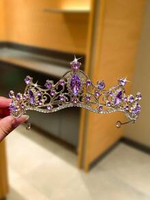 1件装女士奢华3D水晶皇冠，优雅奢华风格，发箍，适合各种节日、新娘头饰、伴娘配饰、生日礼物、皇冠、头饰、发饰、婚礼、派对 - 紫色 - 查看 5