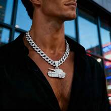 1 件男士全鑲鑽沙漠之鷹手槍吊墜項鍊 - 適合嘻哈愛好者的街頭風格珠寶