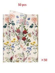 1张/10张/20张/50张野花图案薄纸，尺寸50*35厘米（19.7英寸*13.78英寸），适合DIY手工制作，红色罂粟花印花艺术装饰薄纸，非常适合派对礼物包装、生日礼物包装、花束包装、鞋子和衣服包装、礼品袋填充物，以及各种场合的装饰，如情人节、教师节、感恩节、母亲节、婚礼和生日礼物。 - 彩色 - 查看 11