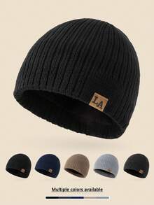 1pc Unisex Layered NY Logo Knit Beanie, Warm Thick Soft Comfortable Simple Fashion Cap Suitable For Cold Weather Fall - B - View 7
