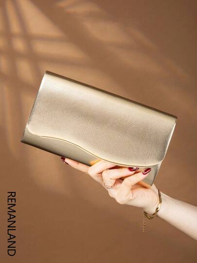 REMANLAND Bolso de embrague de mujer de unicolor de PU de lujo, glamoroso y de moda, bolso de fiesta de solapa con ranuras y compartimentos ocultos para tarjetas, correa de cadena de metal desmontable para el hombro/cruzado, adecuado para fiestas, galas, reuniones, bodas y hace un gran regalo