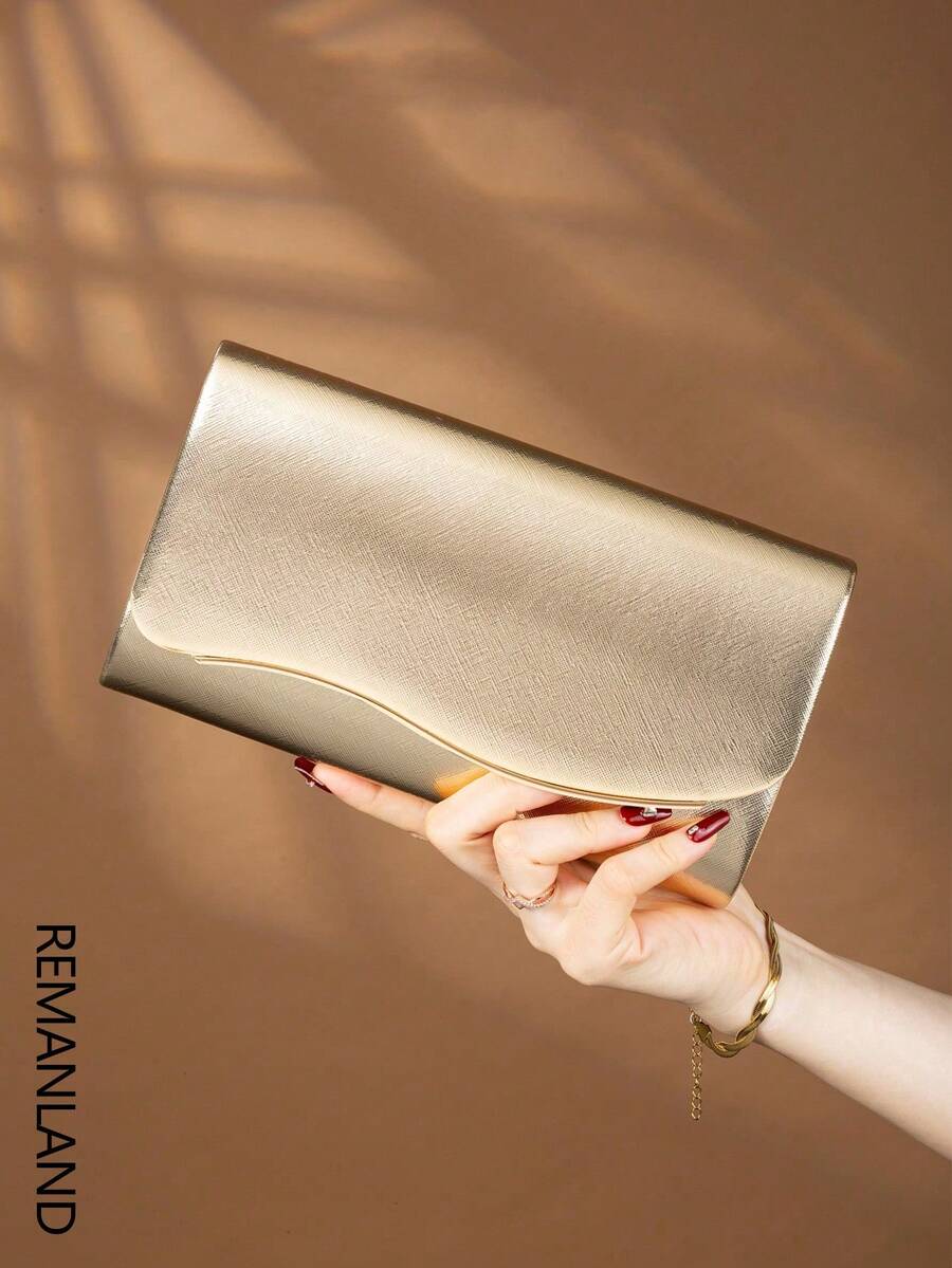 REMANLAND 这款奢华纯色PU女士手拿包，时尚迷人，翻盖设计，配有隐藏式卡槽和隔层，可拆卸金属链条肩带/斜挎带，适合派对、晚宴、聚会、婚礼等场合，也是一份精美的礼物。