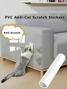 1 Roll Self-Adhesive Transparent PVC Cat Scratch Protector Film, Clear Sofa Protective Cover, Prevents Cat Claw Scratches, Single-Sided Self-Adhesive Anti-Pet Sofa Cover, Furniture Scratch Protection Tape, Suitable For Sofa Armrests, Doors, Walls, Prevents Pet Damage, Essential Home Decor Furniture Care Solution For Pet Owners - Multicolor - View 1