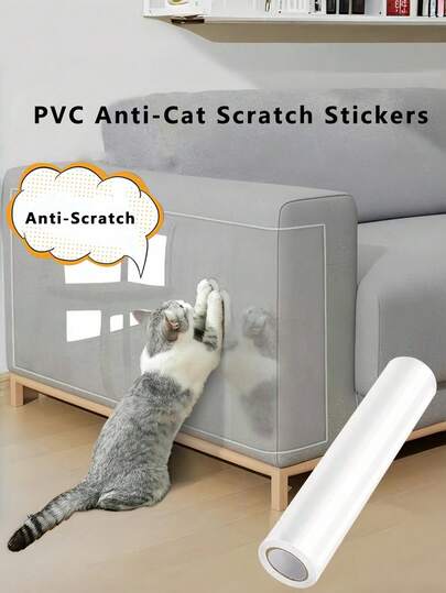 1roll Self Adhesive Transparent PVC Cat Scratch Protection Film, Transparent Couch Protector From Cat Claws, Single-Sided Self Adhesive Anti Pet Deterrent Sofa Cover, Furniture Scratch Proof Shield Tape For Sofa Armrest Door Wall Pet Proof