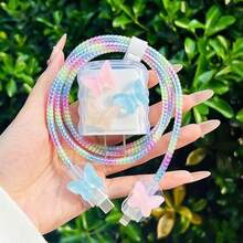 5pcs Colorful Butterfly Charger Protection Set, Includes Data Cable Protector, Charger Head Cover, Compatible For IPhone 12/13/14 Series And For IPhone 20W Charger Shell, Travel Essential, Butterfly Design, Flexible Material, Durable Plastic, Tech Enthusiast - Multicolor - View 3