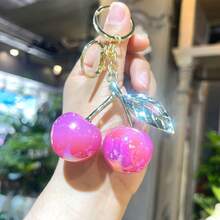 1 Piece Cherry Wallet Pendant Keychain - Red Lip Bag Charm, Purple And Green Resin Fruit, Durable Iron Parts, Suitable Car Keys, Wallet Accessories, Cute Keychain - Quả anh đào xanh trong suốt giống như thạch mạ điện - Xem 8