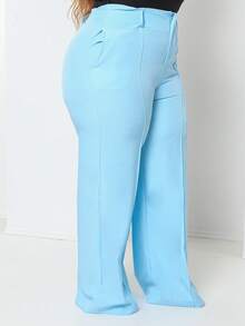 Plus Size Fashion Long Pants Without Belt And Pockets Without Belt - Blue - View 4
