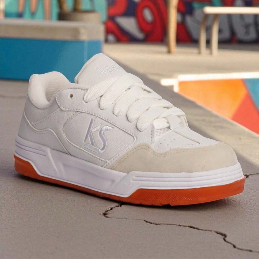 KS Men's White Sneakers – Casual And Comfortable, Lightweight, Skater Style, 2025 Release, Modern Streetwear 38–43 - 白色 - 查看 1