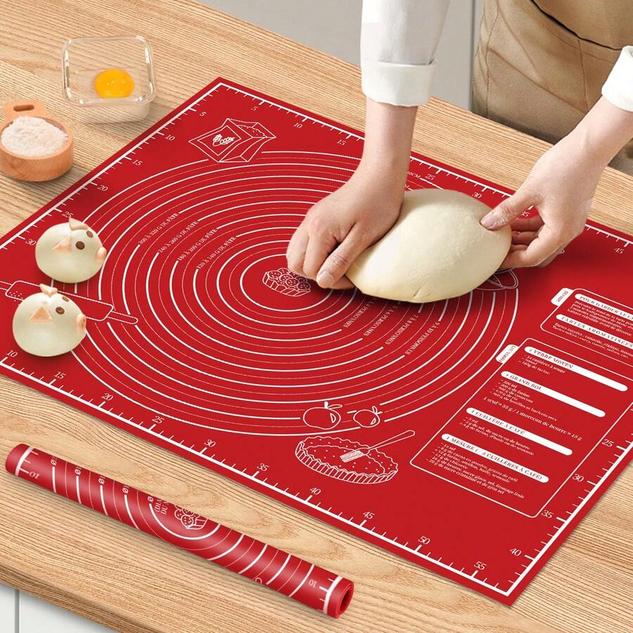 1pc EVA Material Baking Mat, Non-Slip, With Size Markings, Reusable, Suitable For Baking, Rolling Dough, Kneading, Bread, Candy, Cookie And Pastry Making, Kitchen Cooking, Baking Tools, Kitchen Gadgets, Kitchen Accessories, Household Kitchen Supplies, Baking Supplies, Baking Equipment, Bread Making - Red - View 1