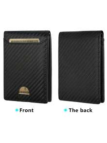 1个男士碳纤维便携钱包，多卡位卡包，RFID防盗刷毛双折卡包，适合青少年夏季休闲户外运动、度假旅行、毕业礼物或生日配饰 - 黑色 - 查看 5