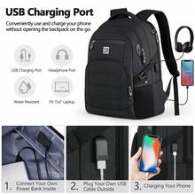 1PC Bagsure Travel Laptop Backpack, Business Water Resistant Laptop Backpack With USB Charging Port, College Bag For Men & Women - 黑色 - 查看 2
