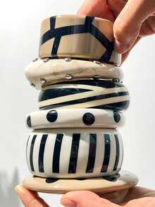 1pc Handmade Resin Bracelet In Milky Tea Color, Multi-Element Design With Stripes And Rivets, Suitable For Daily Wear And Parties, Great Gift For Family And Friends, Autumn/Winter - Multicolor a - View 11