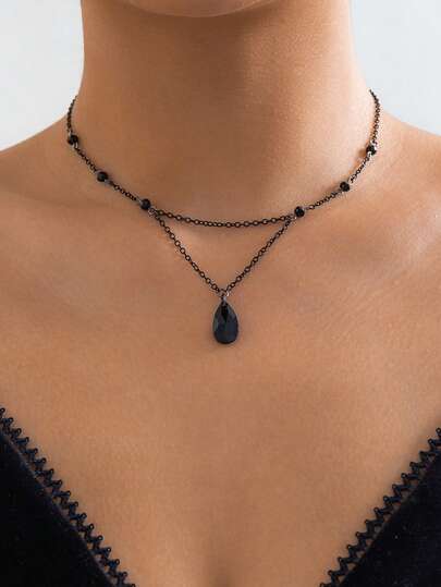 قلادة عتيقة بتصميم جوثي بسيط بنمط بانك وهيبستر مع شرابة مرشوشة بالدم الصناعي وقلادة بشكل قلادة خانق، إكسسوار لحفلة هالوين