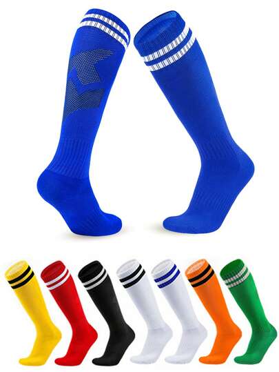 1 Pair Knee-High Football/Sports Socks For Teens Aged 11-18, Striped Long Tube Socks Suitable For Boys & Girls, Football, Tennis, And Outdoor Activities