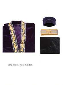Men's Wizard Robe Costume, Vintage Long Cloak For Halloween Stage Performance, Role Play, Magician Robe For Men, Black And Purple, Suitable For Halloween Party, Stage Show, Cosplay - Purple - View 9