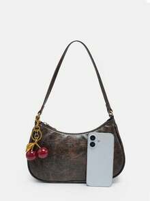 1 件 Novachic 女士花卉面料休闲单肩包，拉链开合，复古风格，腋下包，适合各种场合 - 咖啡棕 - 查看 5