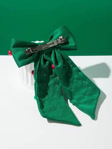 1pc Fashionable Christmas Element Bow Hair Clip, Women PET Material Flower Decor Spring Clip With Rhinestone & Pearl, Holiday Party Essential Accessory, Claw Clips, Hair Slide, Hair Barrettes, Hair Accessories - متعدد الألوان - مشاهدة 4