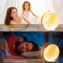 This Wake-Up Light Sunrise Alarm Clock Is Designed For Deep Sleepers And Bedrooms. It Features Sunrise And Sunset Simulation, Sleep Aid, Dual Alarms, Snooze Function, Night Light, Daylight Mode, 7 Colors, And 7 Natural Sound Effects, Making It An Ideal Gift Choice.