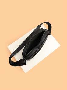 Men's Sling Bag, Fashionable Small Square Shoulder Bag, PU Leather High-End Casual Lightweight Sling Bag, Adjustable Square Strap, Essential Travel Organizer Bag For Summer Valentine'S Day Phone Bag - Black - View 11