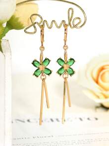 زوج من الأقراط الخضراء على الطراز الشرق أوسطي، قلادة بتصميم أربع ورقات البرسيم مطلية بالذهب عيار 18 قيراط مع شرابة، مناسبة للارتداء اليومي للنساء، الزفاف، الحفلات، السفر، المناسبات