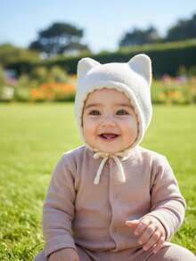 1件装3-12个月婴儿白色针织双角帽，秋冬保暖婴儿帽，可爱卡通婴儿帽系列 - 1PC - 查看 5