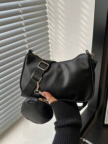 1 Juego de Bolso Cruzado con Patrón Floral de unicolor de Moda - Negro - Ver 3