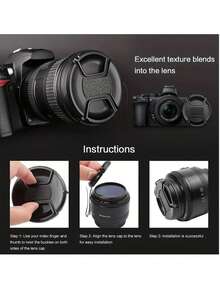 Camera Lens Cap | 49mm 52mm 55mm 58mm 62mm 67mm 72mm 77mm 82mm - Center Pinch - With Anti-Lost Strap, Suitable For Most DSLR And Mirrorless Camera Accessories