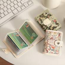 1pc Card Storage Bag, ID Storage Book, Floral Oil Painting Card Holder, PU Material, Suitable For Storing Bank Cards, Access Cards, ID Cards, Waterproof Material, Large Capacity Card Storage.