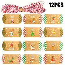 12pcs Christmas Pillow Boxes With Ropes, Candy Packaging Boxes, Christmas Party Gift Packaging Advent Calendar Gift Packaging Box Christmas Matching Supply - Multicolor - View 7