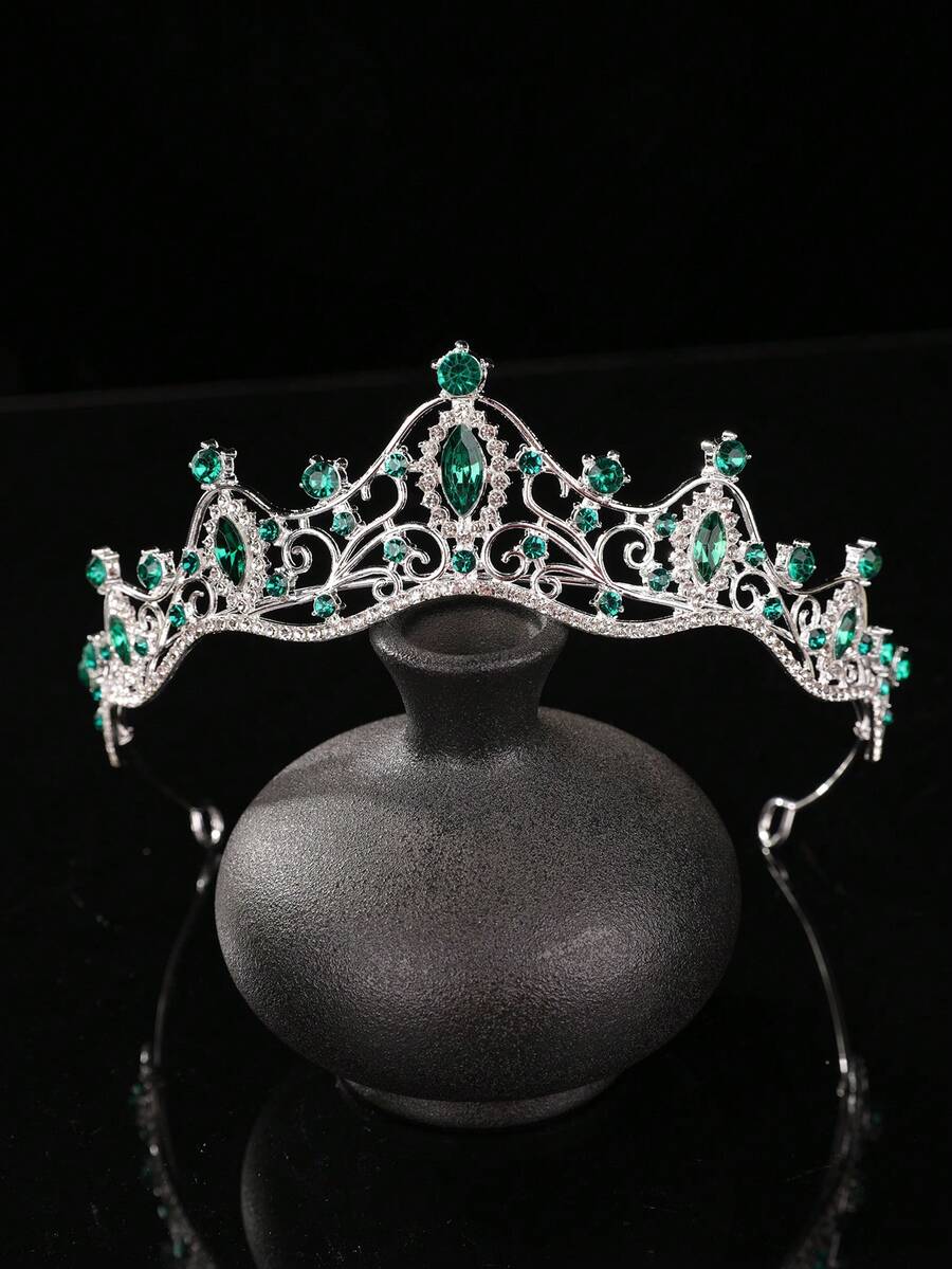 1 pieza Diadema de corona elegante y lujosa para niñas, accesorio lindo para fiesta de cumpleaños de princesa - Verde - Ver 1