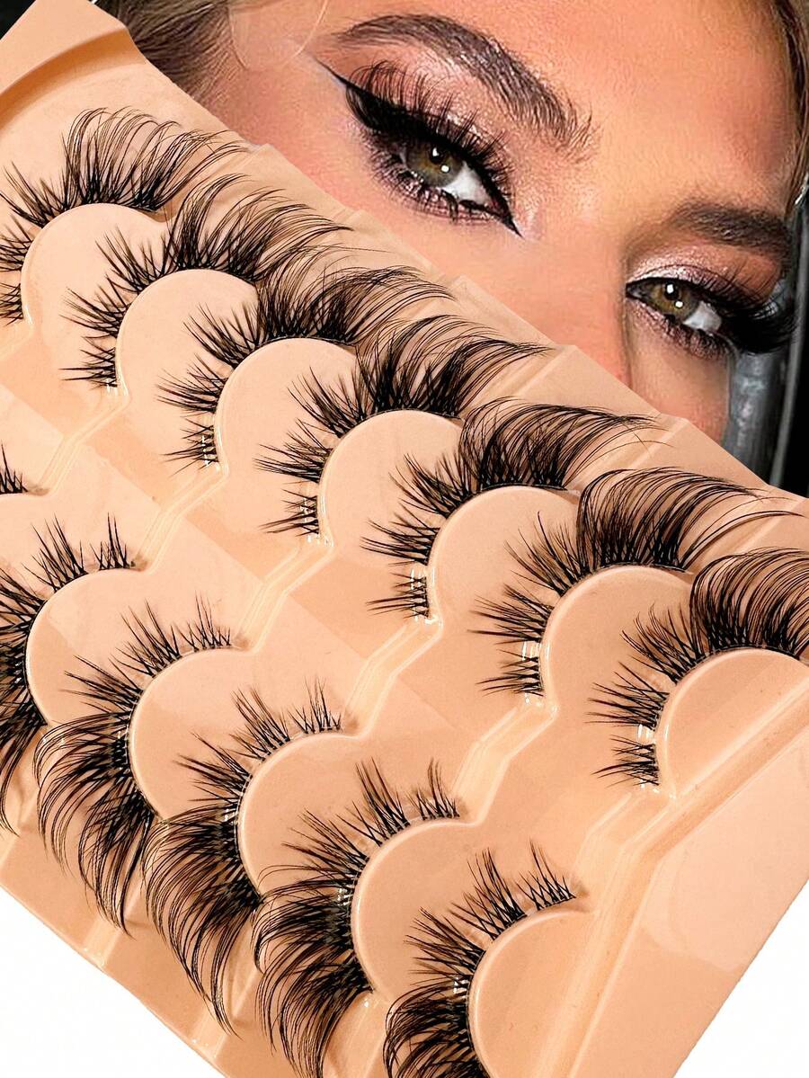 7 Pairs Transparent Meme Lashes Cat Eye False Eyelashes Manga Eyelashes Short Soft 3d Faux Mink Eyelashes Natural Makeup,Gift For Women & Girl,7mm-16mm,False Eyelashes Natural,Ultra-Light,Long-Lasting,Enlarged Double Eye,Handmade,Soft,Skin-Friendly,Individual Lashes,Cat Eye Lashes,Professional,For Women-XF2 - 黑色 - 查看 1