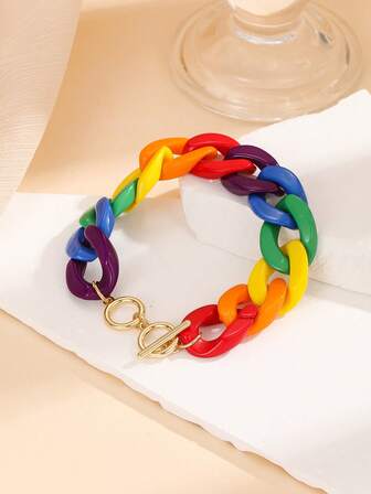 1 件时尚可爱的彩虹链手链，适合女性日常、派对、宴会、度假搭配配饰、礼物