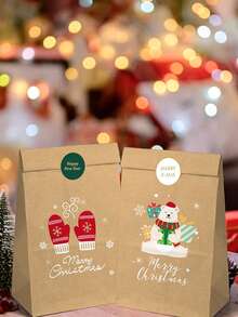 24 pezzi/set Sacchetti di carta per regali di Natale, sacchetti per confezioni regalo di Natale, sacchetti per imballaggio di cibo al forno, sacchetti per confezioni di mele di Natale, decorazioni natalizie, adatti per feste di vacanze, sacchetti decorativi per souvenir, celebrazioni di vacanze, forniture per confezioni regalo per feste - Multicolore - Visualizzare 6