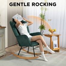 HOMCOM Rocking Chair, Corduroy Rocking Chair With Armrests, Wooden Base, Relaxing Chair For Living Room, Bedroom, Dark Green