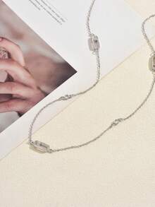 1 件女士法式镂空矩形几何长项链毛衣链，百搭分层佩戴，适合派对、聚会、休闲 - 金色 - 查看 9