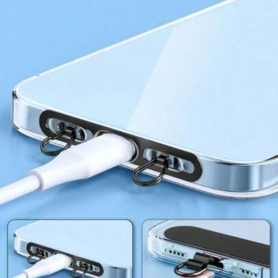 1个男女通用黑色/银色不锈钢侧挂式手机支架，防丢牢固连接器，纯色简约手机挂绳配件，侧挂式双扣垫，超薄背胶防丢牢固连接器垫，双耳耳机支架，腕带，金属垫，智能手机挂绳，手机挂绳，兼容安卓及大多数智能手机，送给母亲、家人、朋友的礼物，生日、节日手机链