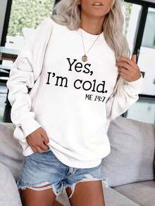 2025Women's Oversized "Yes I'm Cold" Sweater - White With Black Lettering & Me 24:7 Bible Verse Print (Matthew 24:7) - Casual Round Neck Long Sleeve Pullover For Spring/Fall Layering, Christian Faith Pparel, Fall Clothes For Women, Fall Sweaters For Women, Womens Clothes, Long Sleeve Tops For Women, Womens Fall Clothes, Winter Tops For Women, Womens Sweatshirts, Fall Fits For Women, Fall Sweaters Women, Autumn Clothes Women, Womens Jumpers And Sweaters, Fall Clothes Women,Soft And Breathable