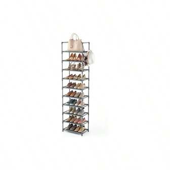 10 Tiers Tall Shoe Rack 20 - 25 Pairs Boots Organizer Storage Sturdy Narrow Shoe Shelf Entryway, Closets With Hooks, Black