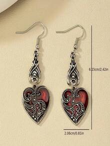 1 Pair Women's Gothic Style Dark Bat & Heart Shaped Alloy Dangle Earrings, Minimalist & Unique For Halloween - 銀色 - 查看 2