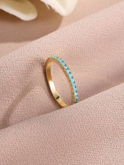 1pc Fashionable New Turquoise Plated Gold Color Hoop Ring
